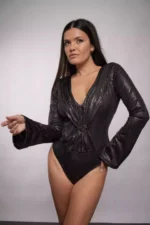 Body Zophiel de mujer manga larga con lentejuelas y brillo lurex